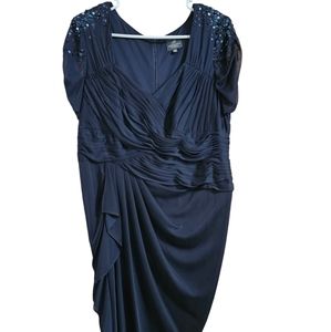 Adrienne Papell Formal/Mother Of The Bride Sequin Ruching Ruffled Midi  Sz 16w